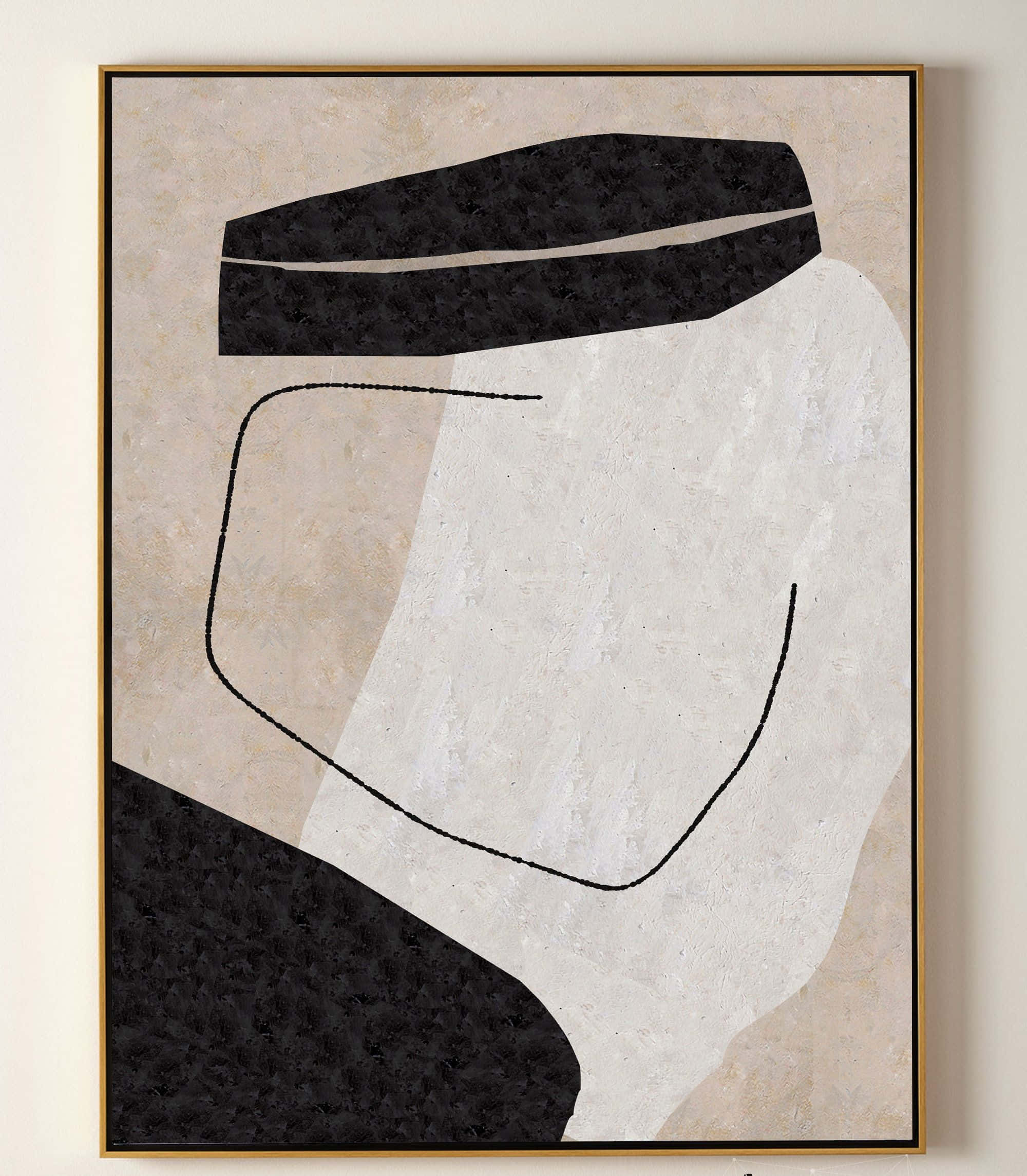 Minimalist Painting 桌布 壁紙 — 抽象極簡主義繪畫，描繪一個風格化的人頭，採用黑色、白色和米色調，帶有紋理筆觸。