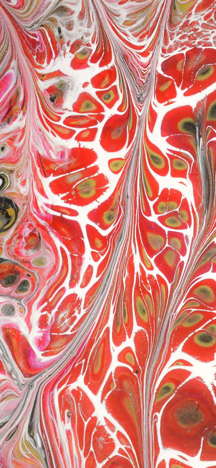 帶有旋轉紅色、粉紅色和白色圖案的抽象流體藝術