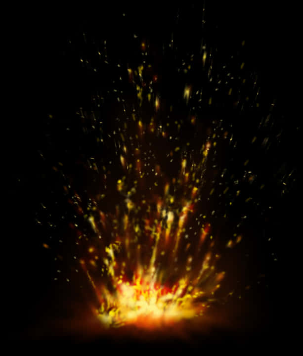 抽象煙火爆炸 壁紙 — 一場熾熱的爆炸在黑色虛空中向上爆發，散發出金橙色的火花，形成動態的爆發。