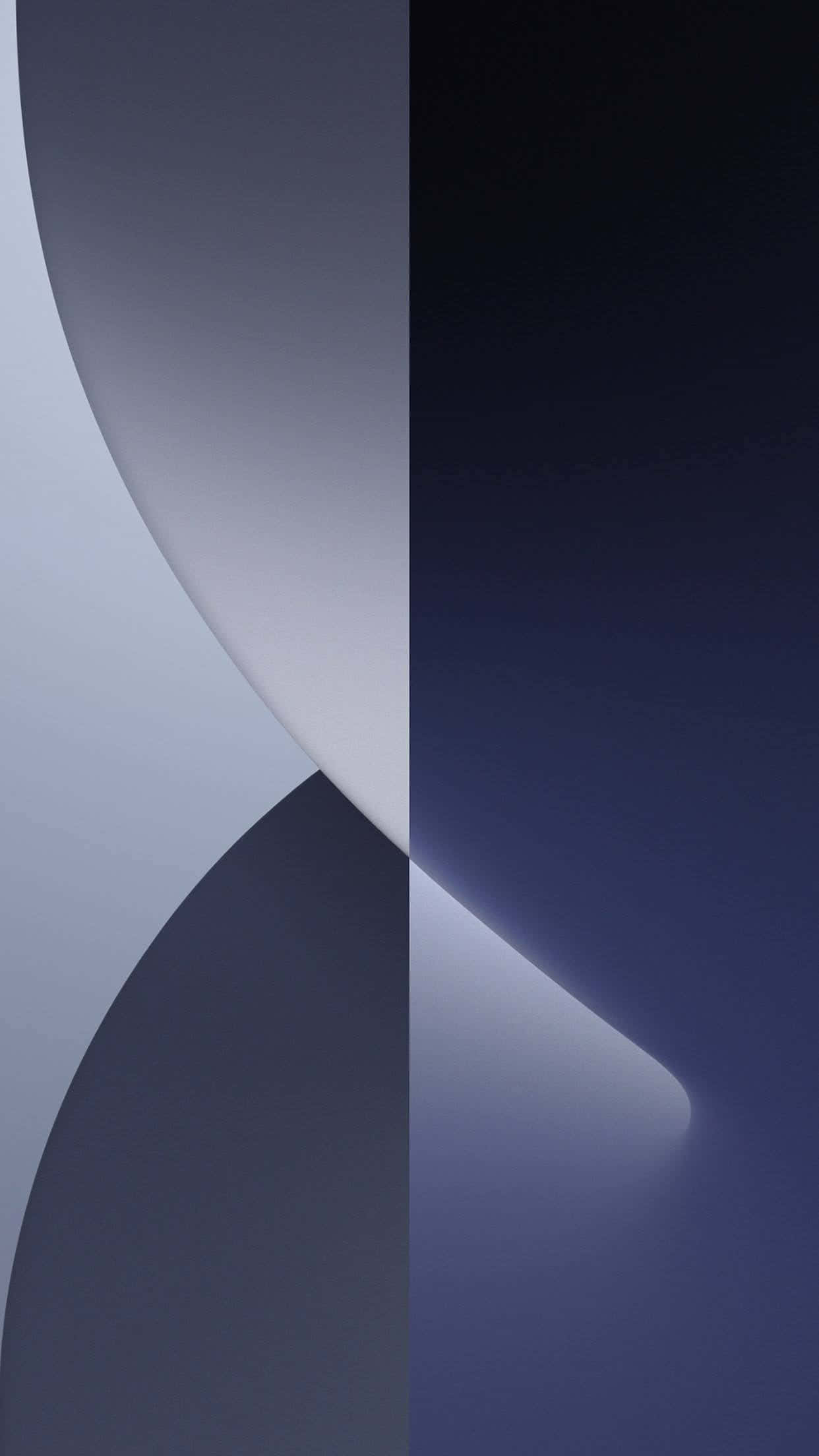 iOS 14 桌布 壁紙 — 抽象牆紙，帶有流動彎曲形狀，採用漸變藍色和紫色，營造現代簡約美學。