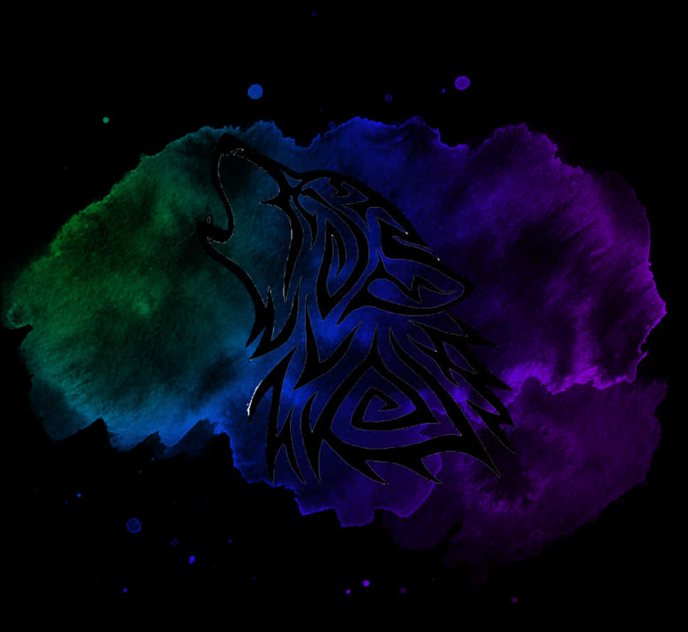 抽象狼形剪影星雲 壁紙