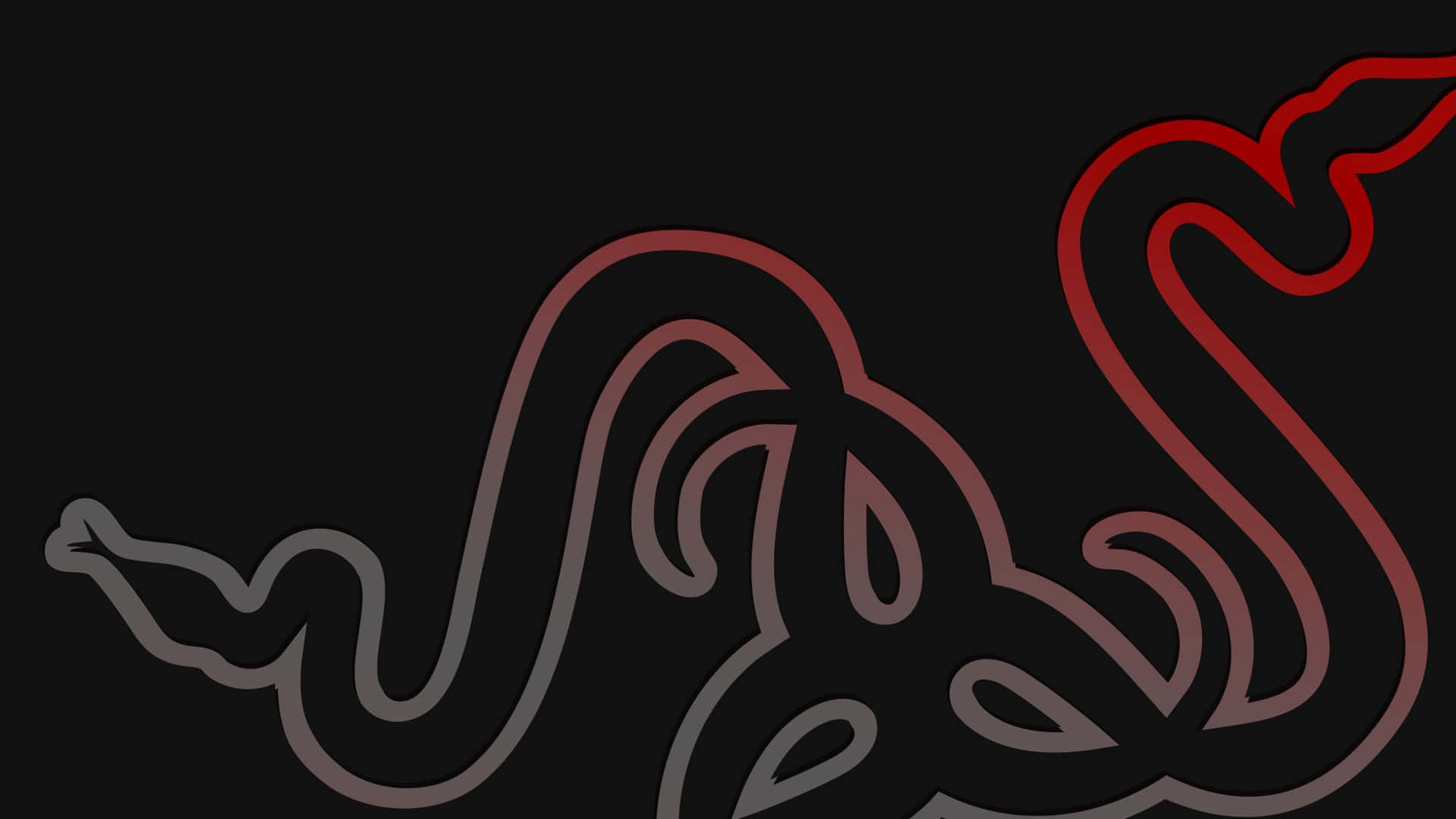 Minimalist Gaming 桌布 壁紙 — 抽象發光的紅色和灰色蛇狀線條在黑暗背景上扭曲，呈現極簡數位藝術風格。