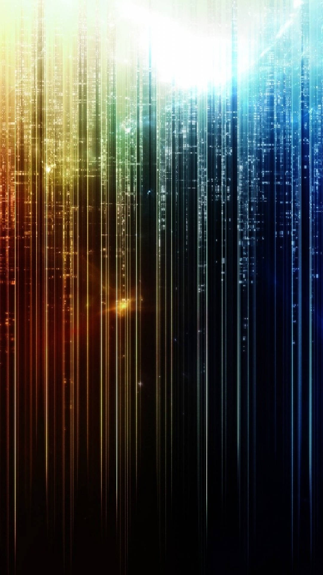 在深色背景上以彩虹色發光的數字數據流。