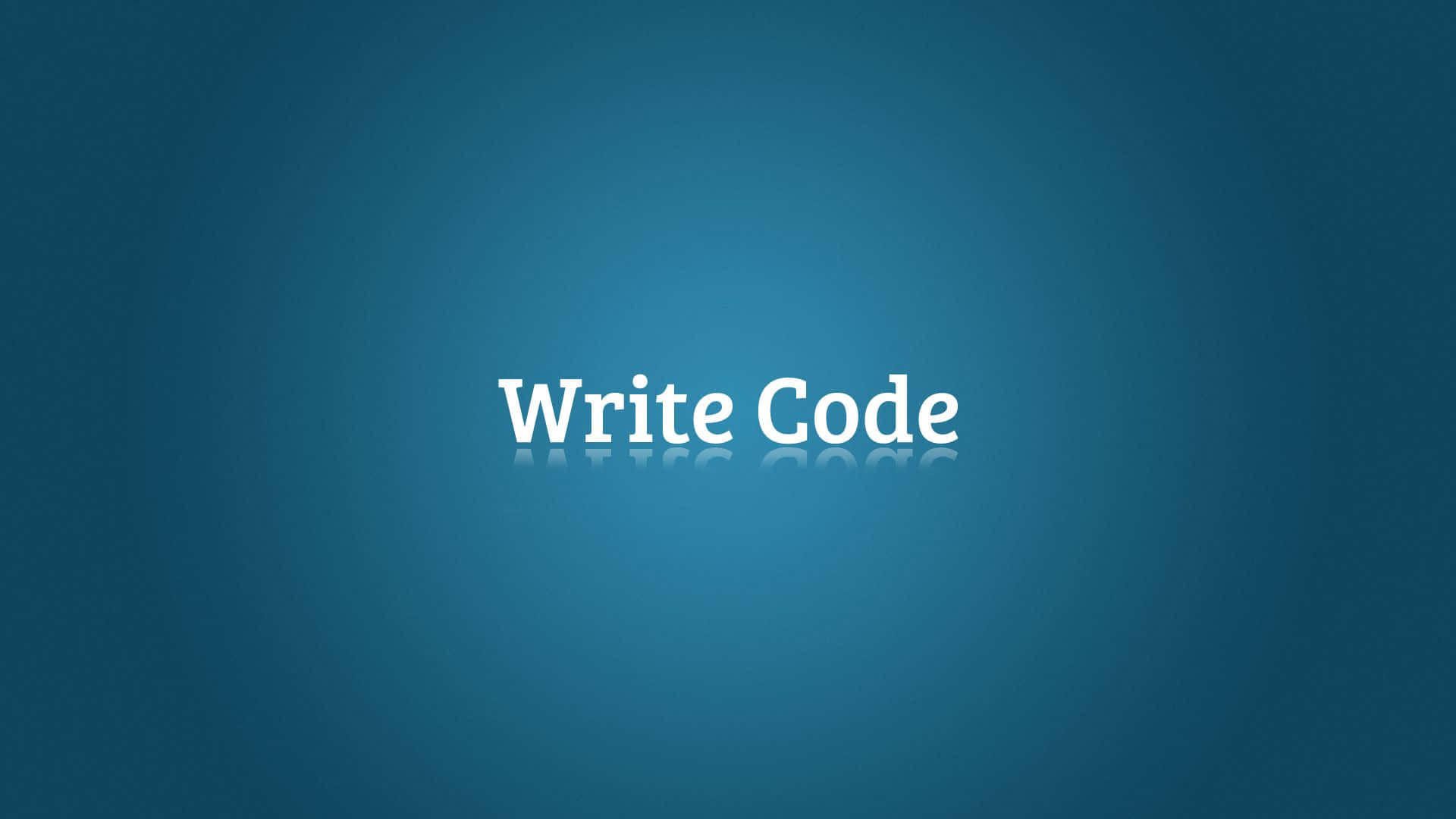 漸變藍色背景，帶有白色文字 'Write Code' 和反射效果。