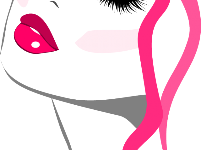 抽象美容院標誌 壁紙 — 一個風格化的動漫女孩，有著大膽的粉紅嘴唇和飄逸的粉紅頭髮，背景是純黑色。