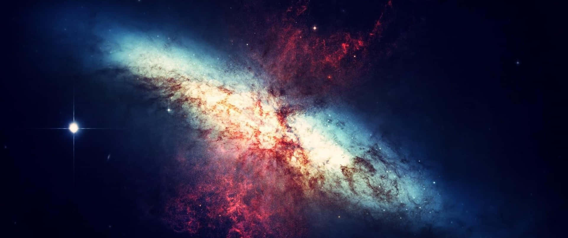 一個色彩繽紛的螺旋星系，在深空中擁有發光的星雲和明亮的恆星。