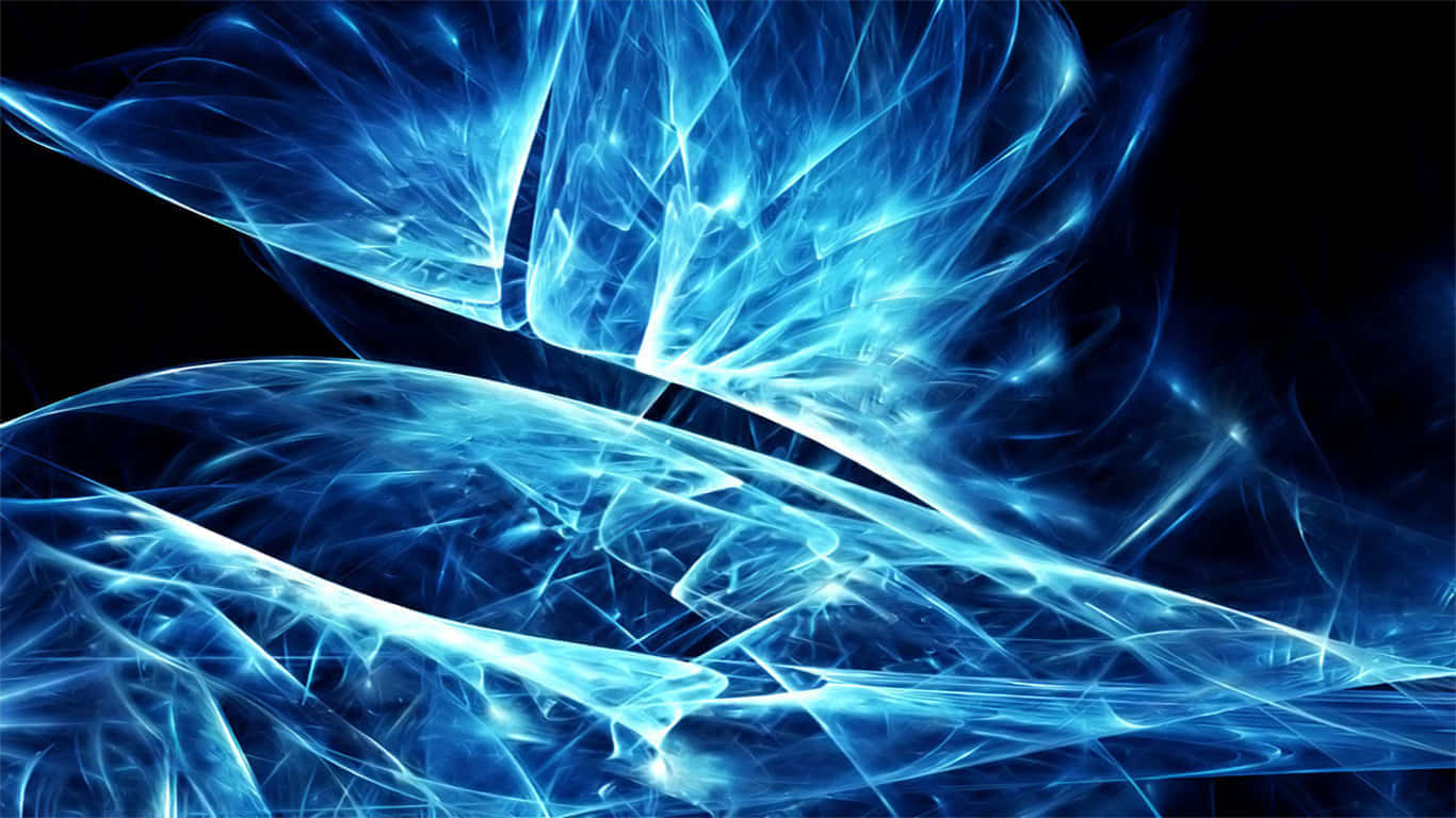 抽象藝術圖案 1366x768 監視器背景 壁紙 — 充滿活力的電光藍色能量卷鬚在深邃的黑色虛空中動態旋轉，創造出宇宙數位抽象。