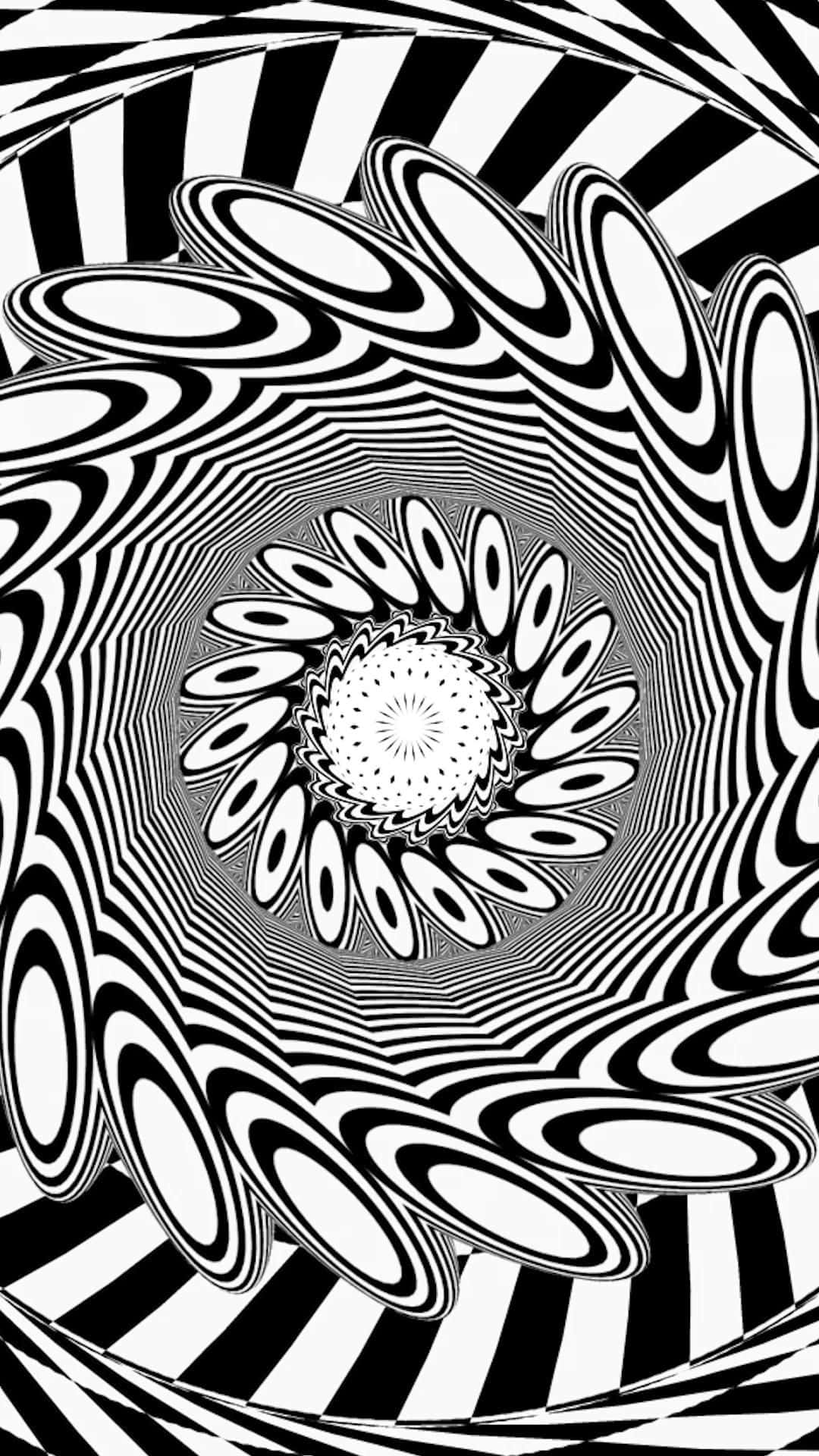 黑白催眠螺旋圖案，產生隧道錯覺。