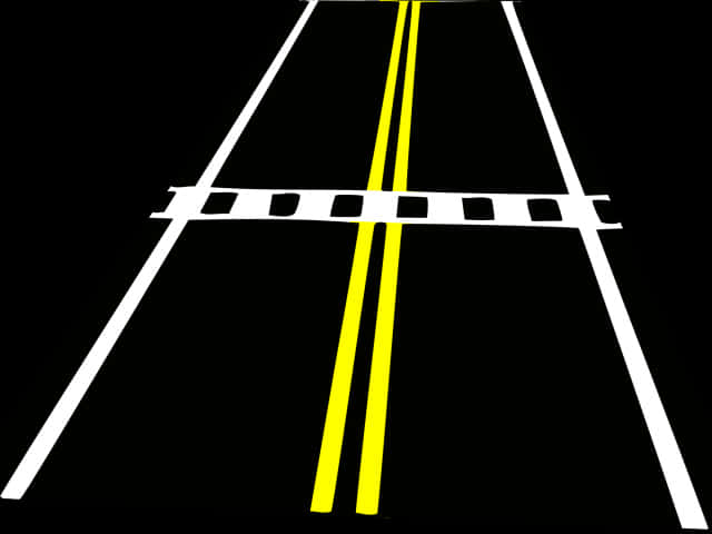 抽象道路視角剪貼圖 壁紙 — 一條道路的清晰俯視圖，帶有黃色中心線和白色車道標記，背景為黑色。