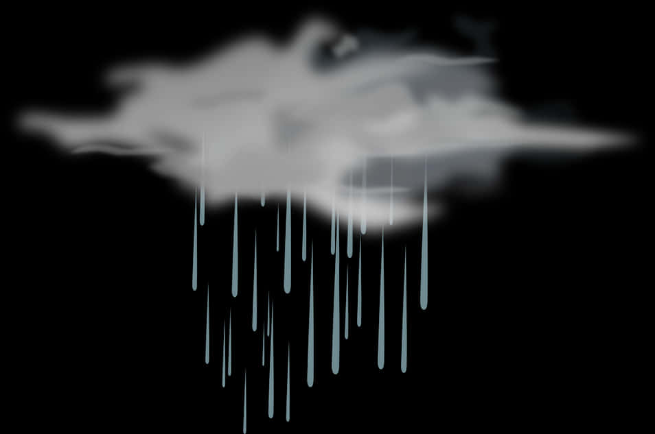 抽象雨雲插畫 壁紙 — 一朵風格化的雲朵在純黑背景上滴落發光的雨滴。