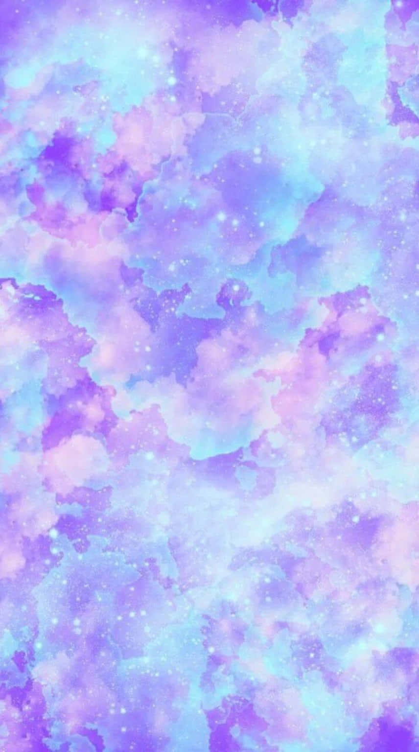 柔和的紫色和藍色水彩星系，星星散落。