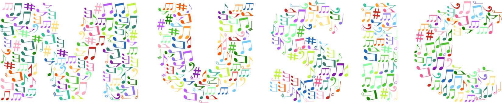 抽象音樂構圖 壁紙 — 充滿活力的抽象牆紙，由色彩繽紛的混亂符號組成，在黑色背景上形成單詞「JUKE」。