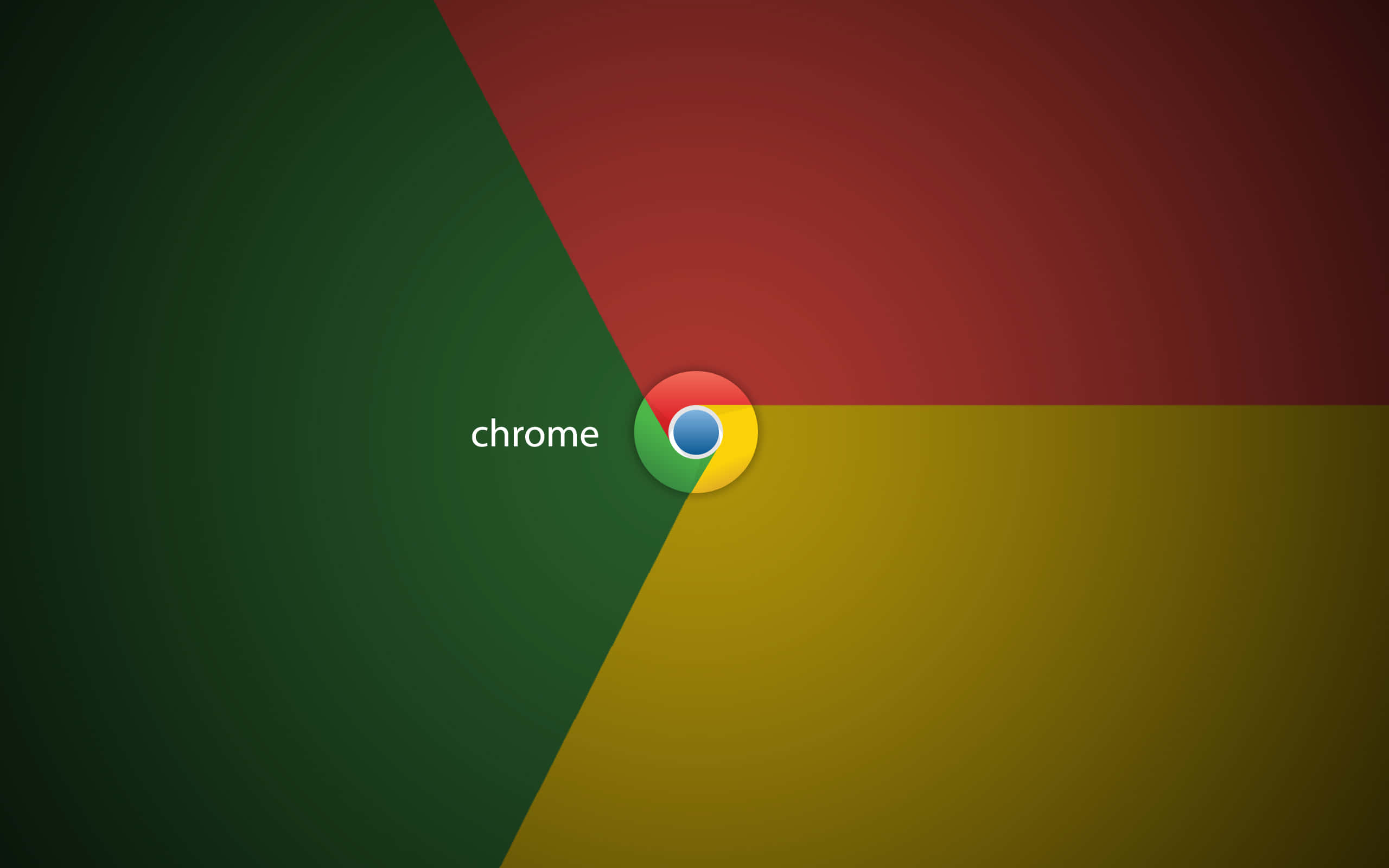 抽象風格的 Google 標誌插畫 壁紙 — Chrome 標誌居中於一個分為綠色、紅色和黃色部分的幾何背景上。