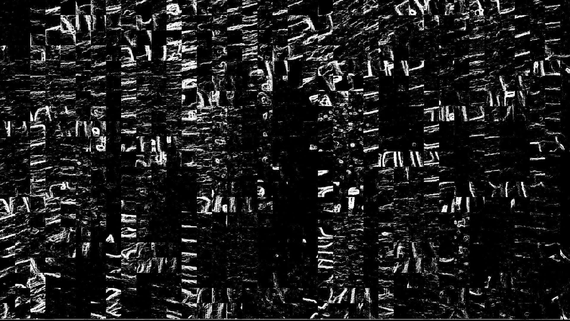 Unsettling 桌布 壁紙 — 抽象黑白數位故障藝術，帶有鋸齒狀像素化線條形成混亂的垂直圖案。