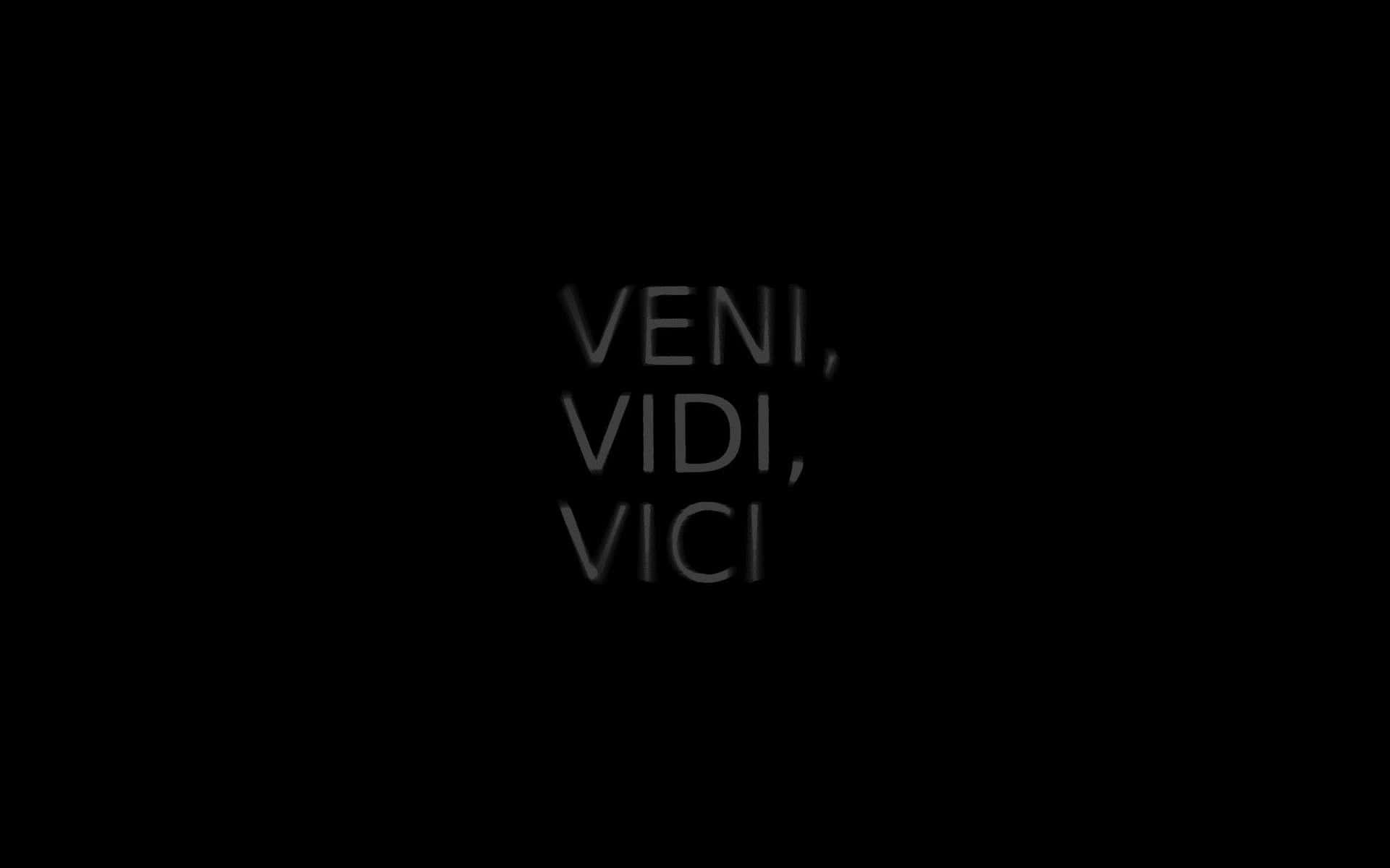 Minimalist Quote 桌布 壁紙 — 拉丁語短語 veni vidi vici 在純黑色背景上以灰色微弱發光。