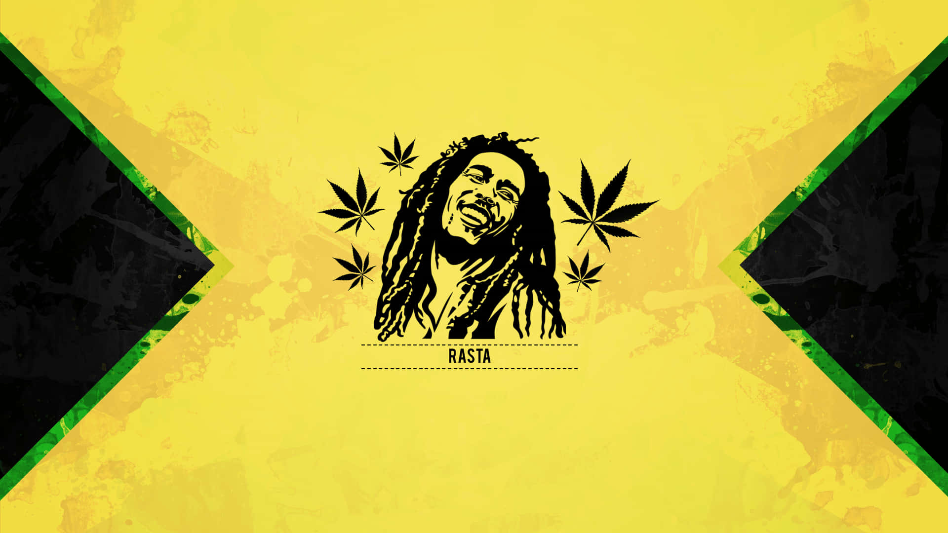 Bob Marley 剪影，帶有大麻葉，背景為牙買加國旗。