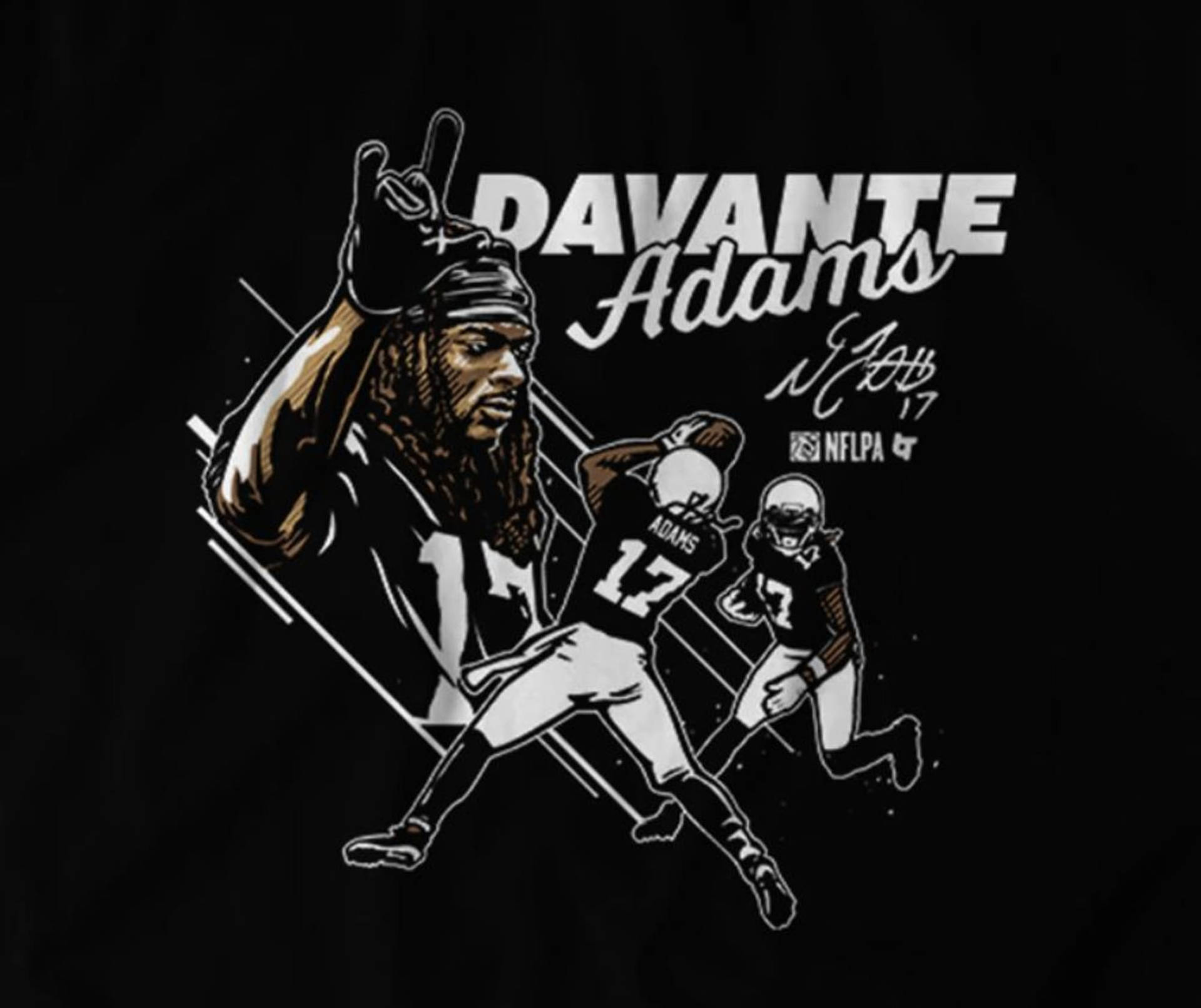 Davante Adams NFL美式足球球員圖形插圖，附有簽名和17號。