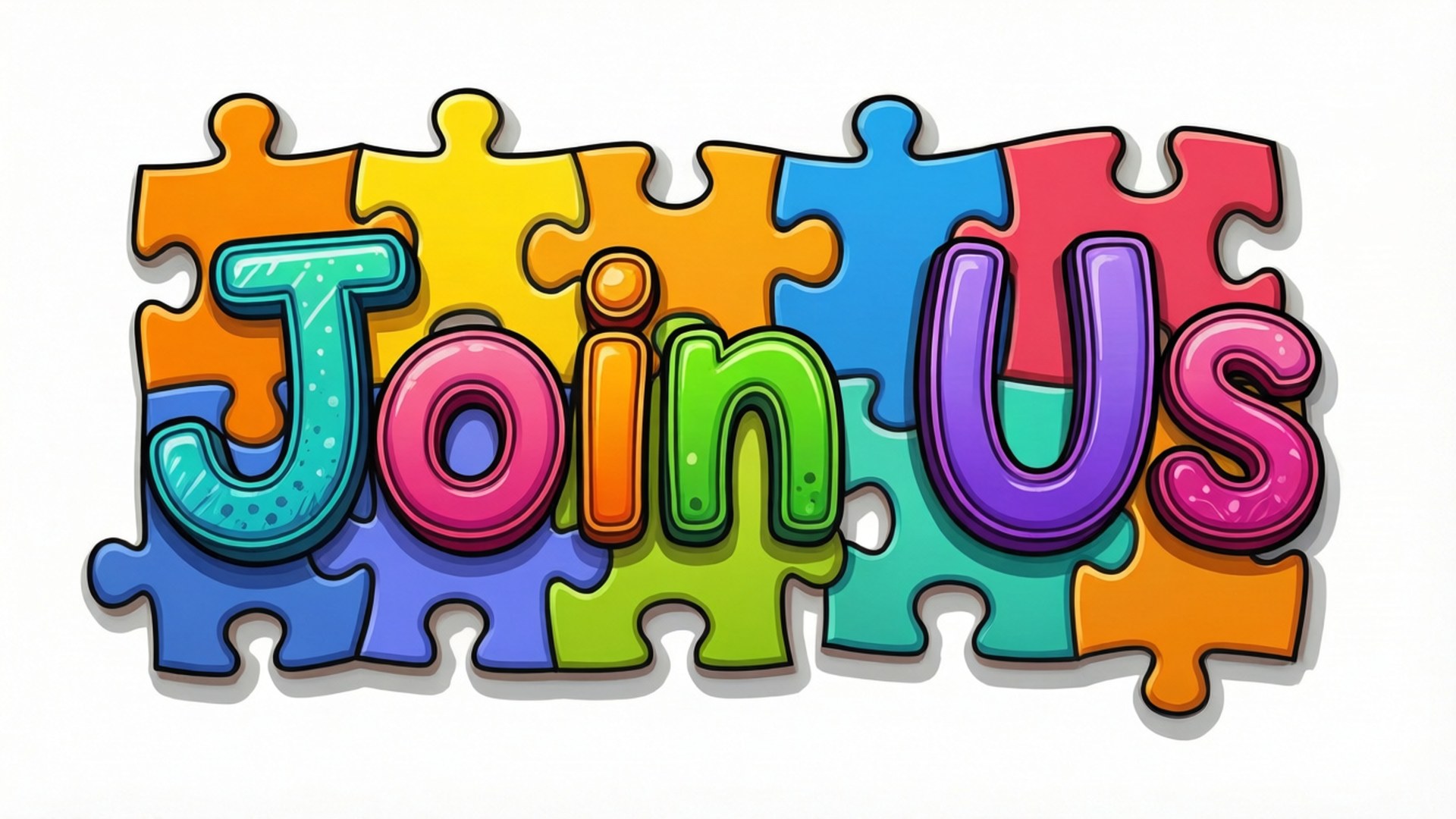 色彩繽紛嘅拼圖塊拼出 'Join Us'，用嚟做一個有趣嘅邀請。