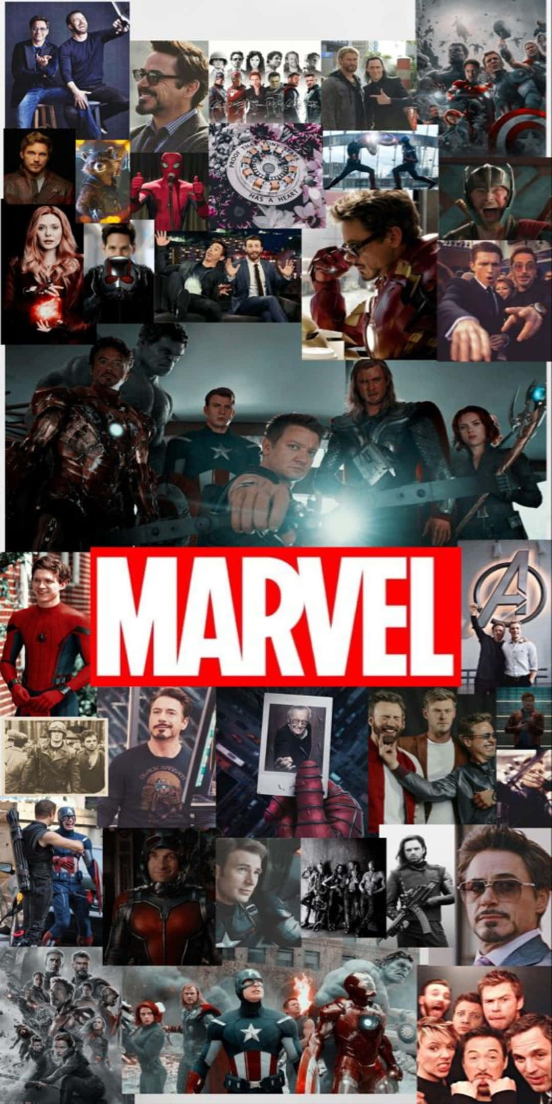 拼貼 Pixel 3 馬克·羅斯的復仇者聯盟背景 壁紙 — 一幅充滿活力的Marvel超級英雄和角色拼貼畫，展現動態姿勢和標誌性服裝。