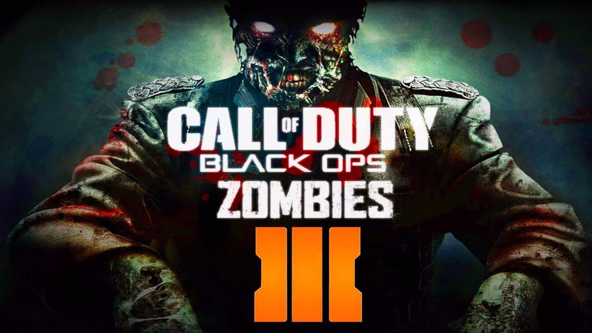 Call of Duty Black Ops Zombies III遊戲藝術中，帶有發光眼睛和血跡斑斑制服嘅喪屍士兵。