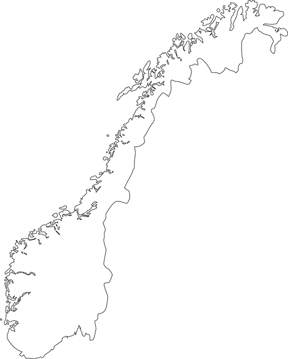 挪威輪廓地圖 壁紙 — 在純黑色背景上，挪威海岸線的鮮明白色虛線輪廓。