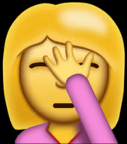 捂臉表情符號 壁紙 — 一個亮黃色表情符號女性，金髮，用手遮住眼睛，身穿粉紅色上衣。