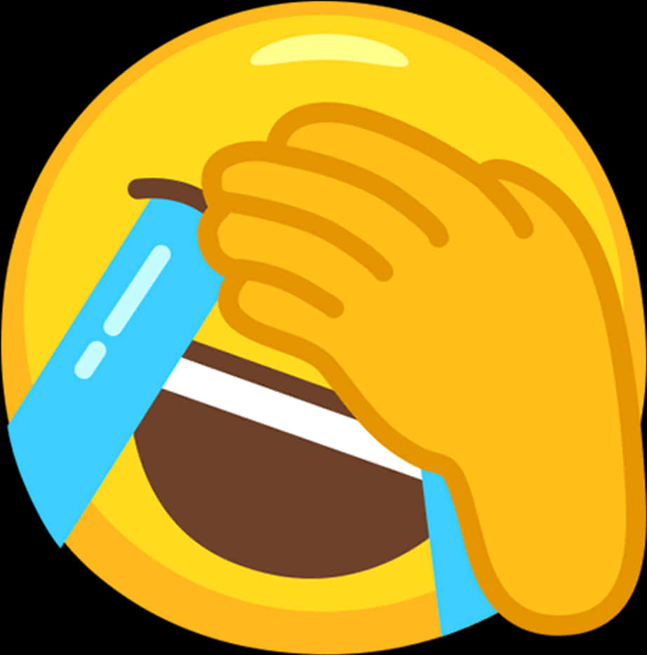 捂臉表情符號插圖 壁紙 — 一個明亮的黃色表情符號臉，拿著一個藍色試管放在眼睛上，帶有棕色和白色條紋。