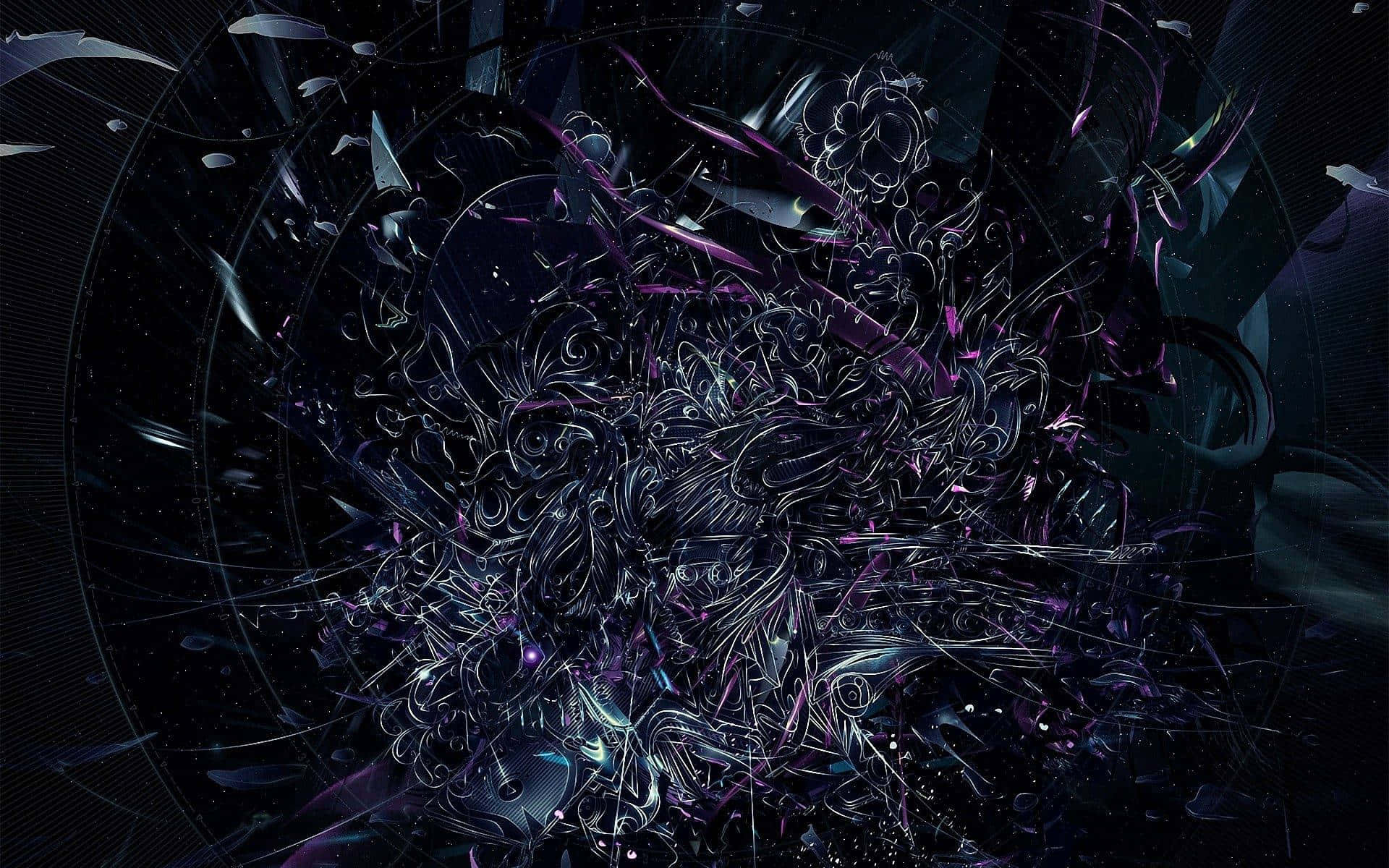 發光的紫色和銀色分形在太空中爆炸的抽象數位藝術作品。