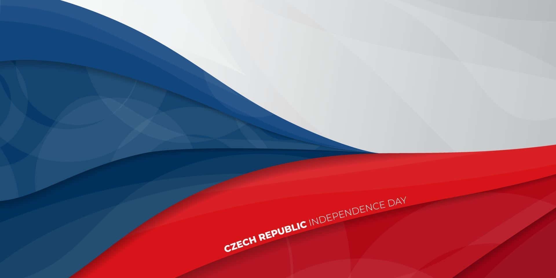 Independence 桌布 壁紙 — 捷克共和國國旗顏色藍、白、紅的抽象波浪設計，附有慶祝獨立日的文字。