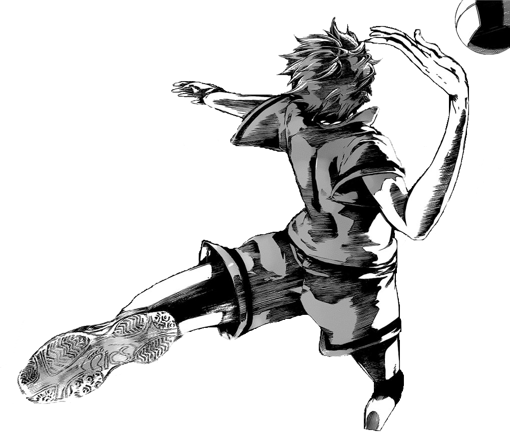 排球少年 排球扣殺動作 壁紙 — 一幅動態黑白動漫風格插圖，描繪排球運動員在半空中猛烈扣球。