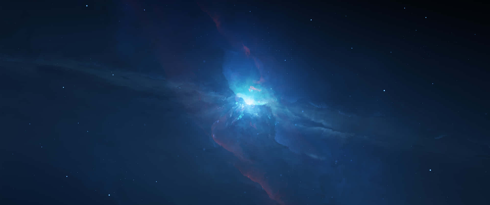 在深空中被星星包圍的發光藍色和紅色星雲。