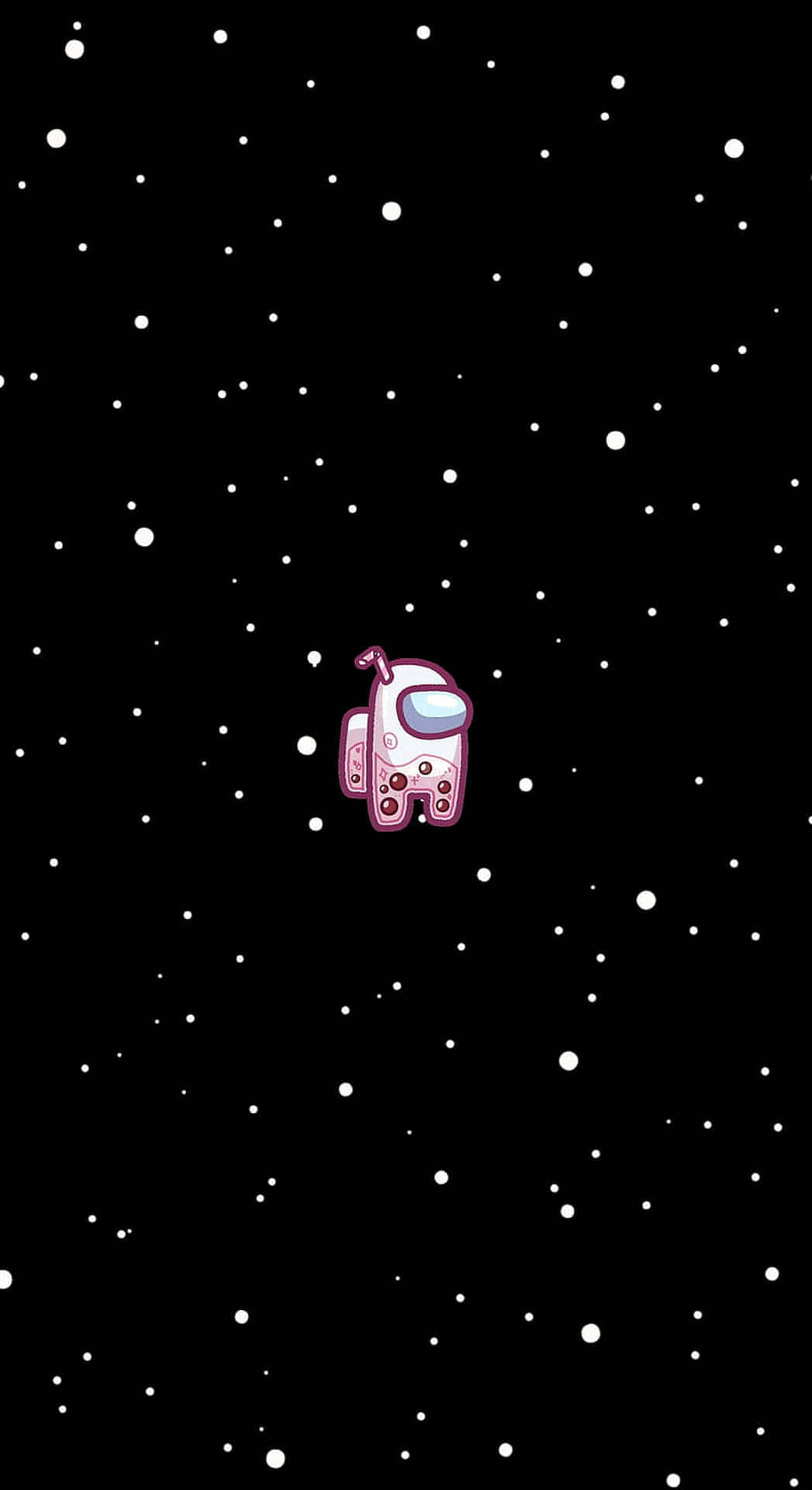 一個粉紅色卡通太空人漂浮在佈滿星星的黑色空間中。