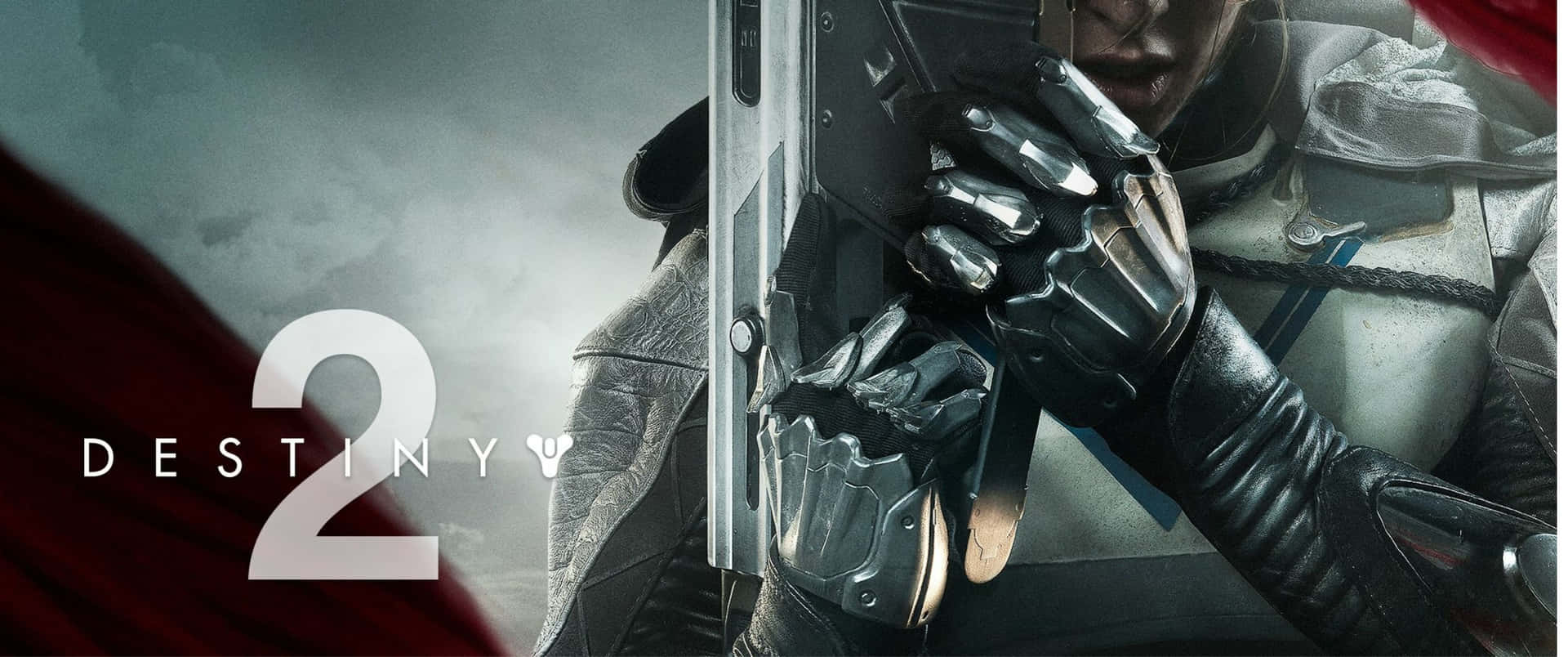 Destiny 2 戰士身穿裝甲，在暴風雨的天空下握著一把發光的劍。 — 天命2 GIF 壁紙