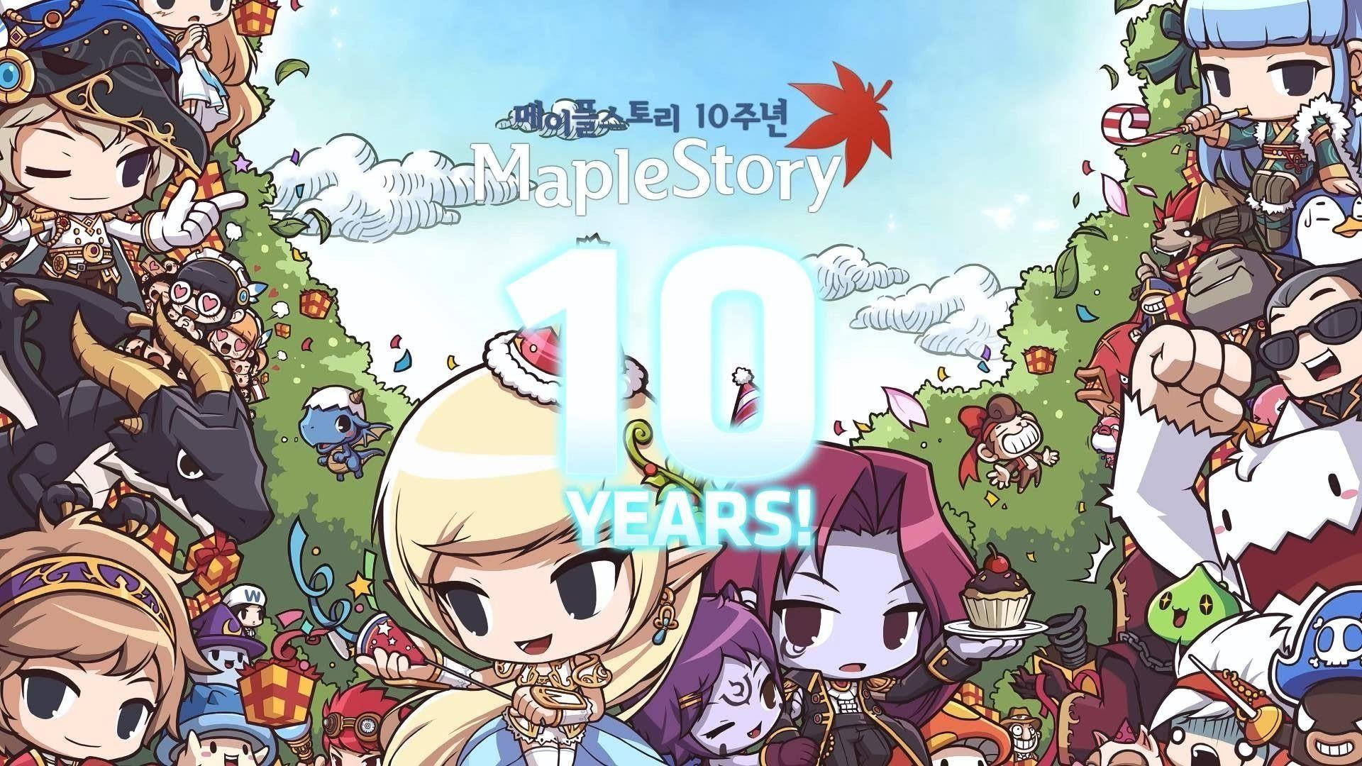 MapleStory角色以節日裝飾和秋葉慶祝10週年。