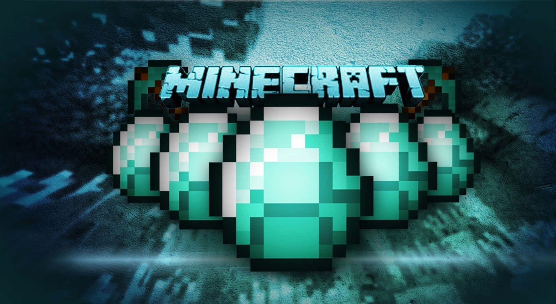 Minecraft標誌，帶有發光嘅翡翠方塊，背景係深色紋理