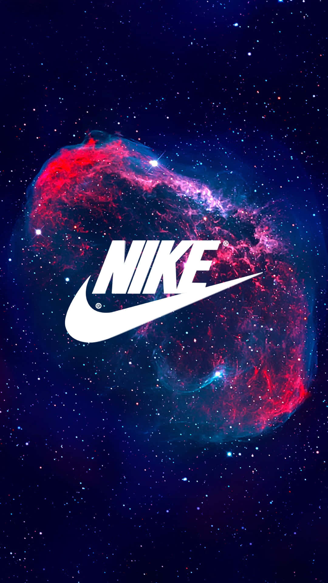 Nike標誌位於深空彩色星雲的中心。
