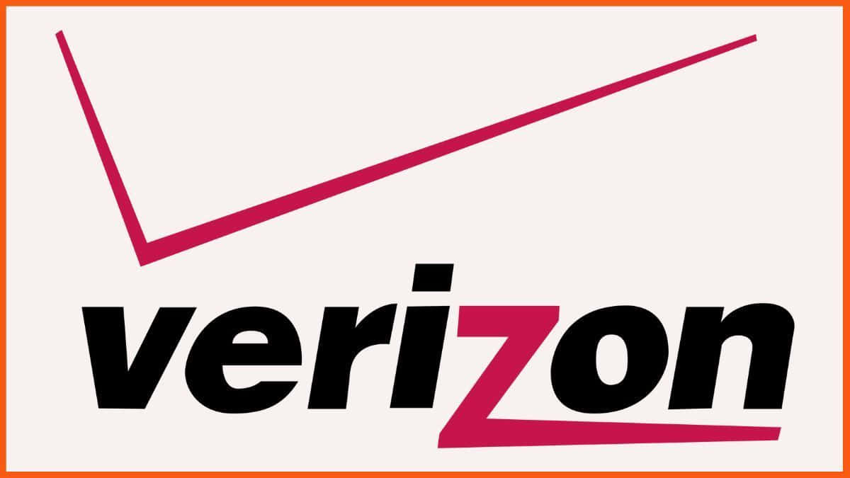 Verizon 標誌，帶有洋紅色勾號和黑色文字，位於米色背景上。