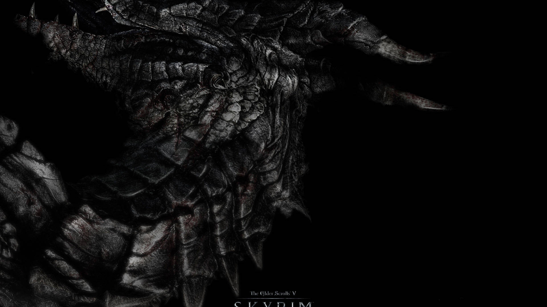 黑色背景下，帶有角的深色鱗片龍頭的特寫。