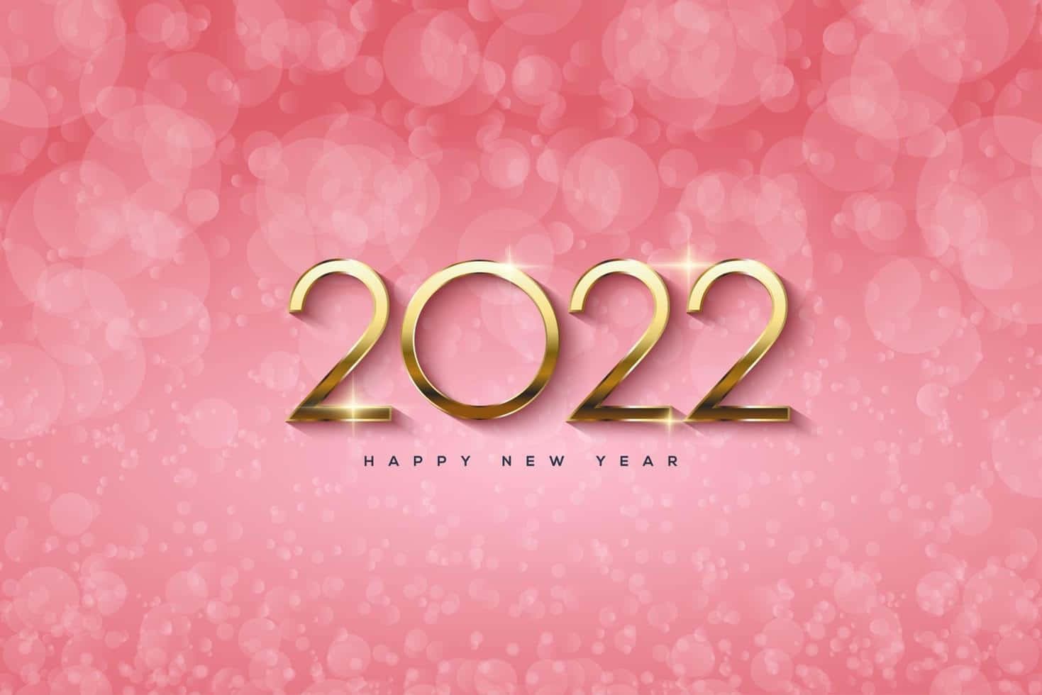金色2022文字配閃光，在粉紅散景背景上慶祝新年。