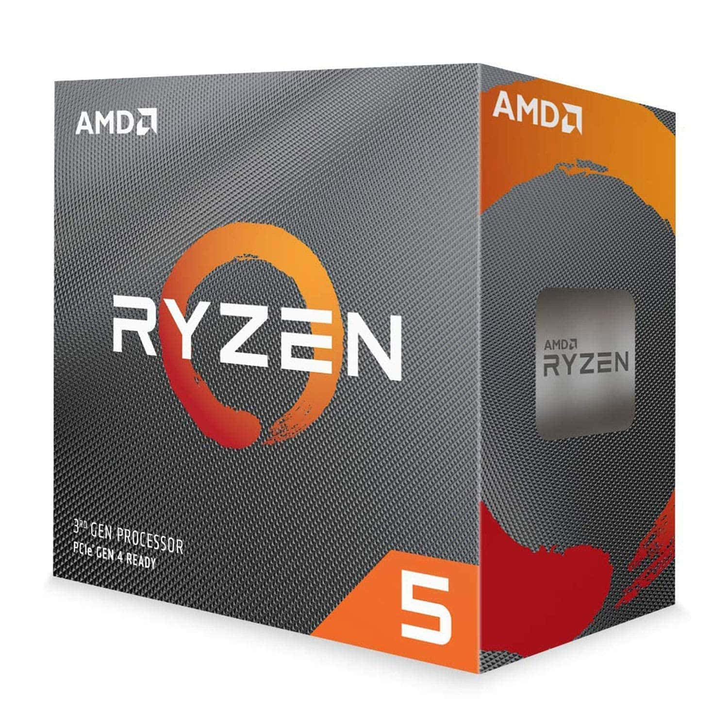 AMD Ryzen 5處理器零售盒，採用橙色和灰色設計。