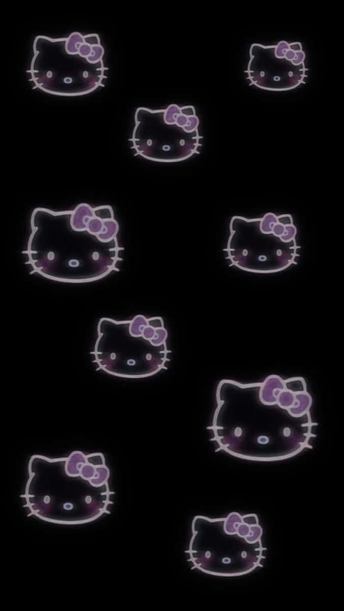 黑色背景上發光的紫色Hello Kitty面孔。