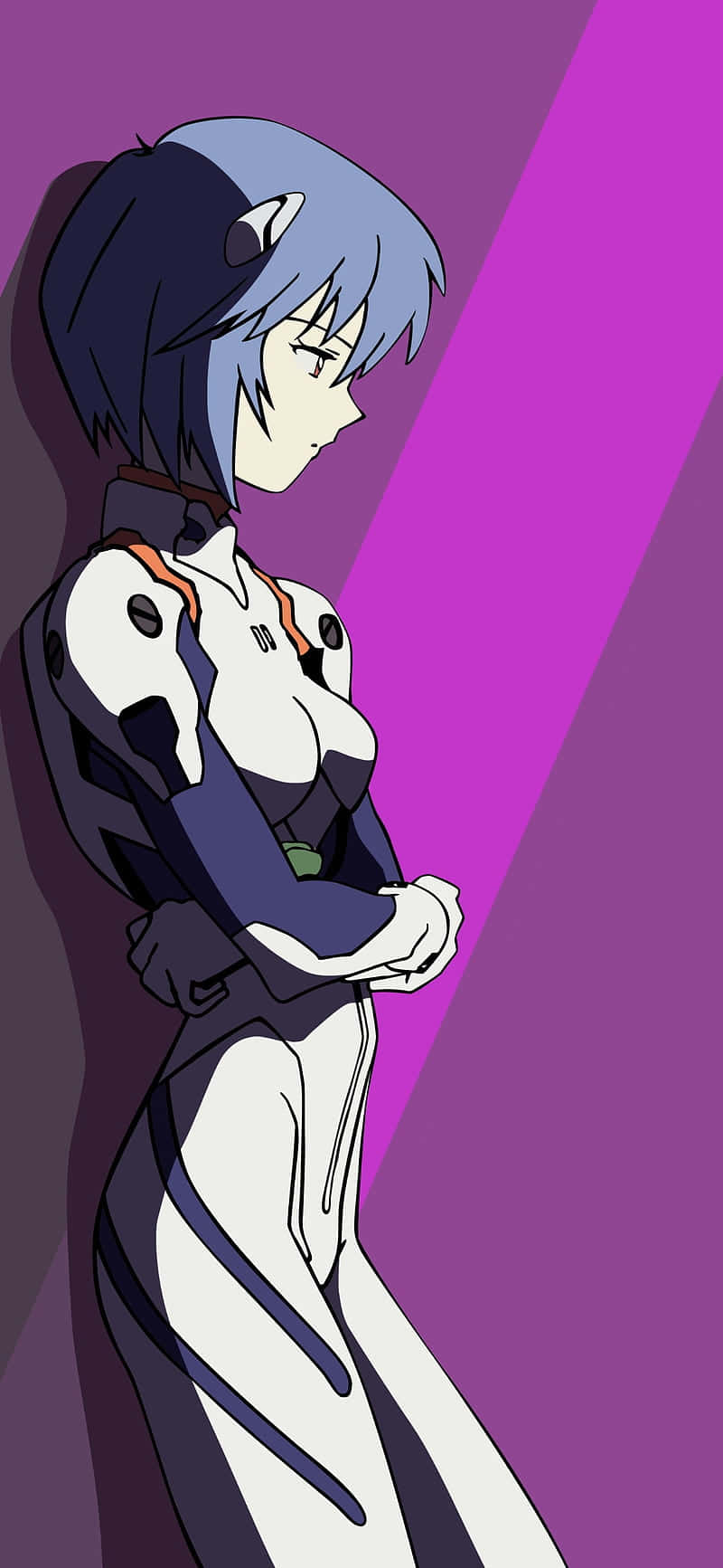 穿著插頭服的動漫女孩站在紫色背景前