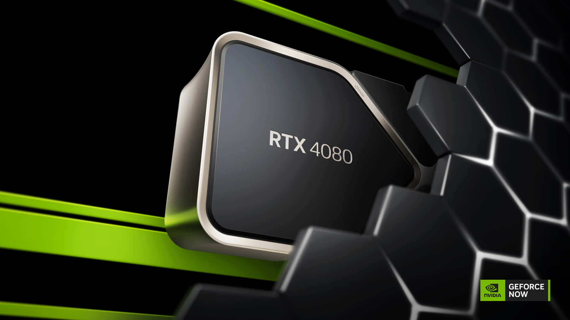 Nvidia RTX 4080顯示卡，帶有綠色燈光和六邊形設計。
