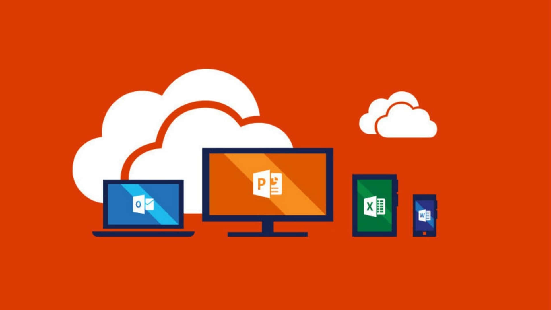 在手提電腦、顯示器、平板電腦和手機上顯示Microsoft Office應用程式的雲端運算裝置。