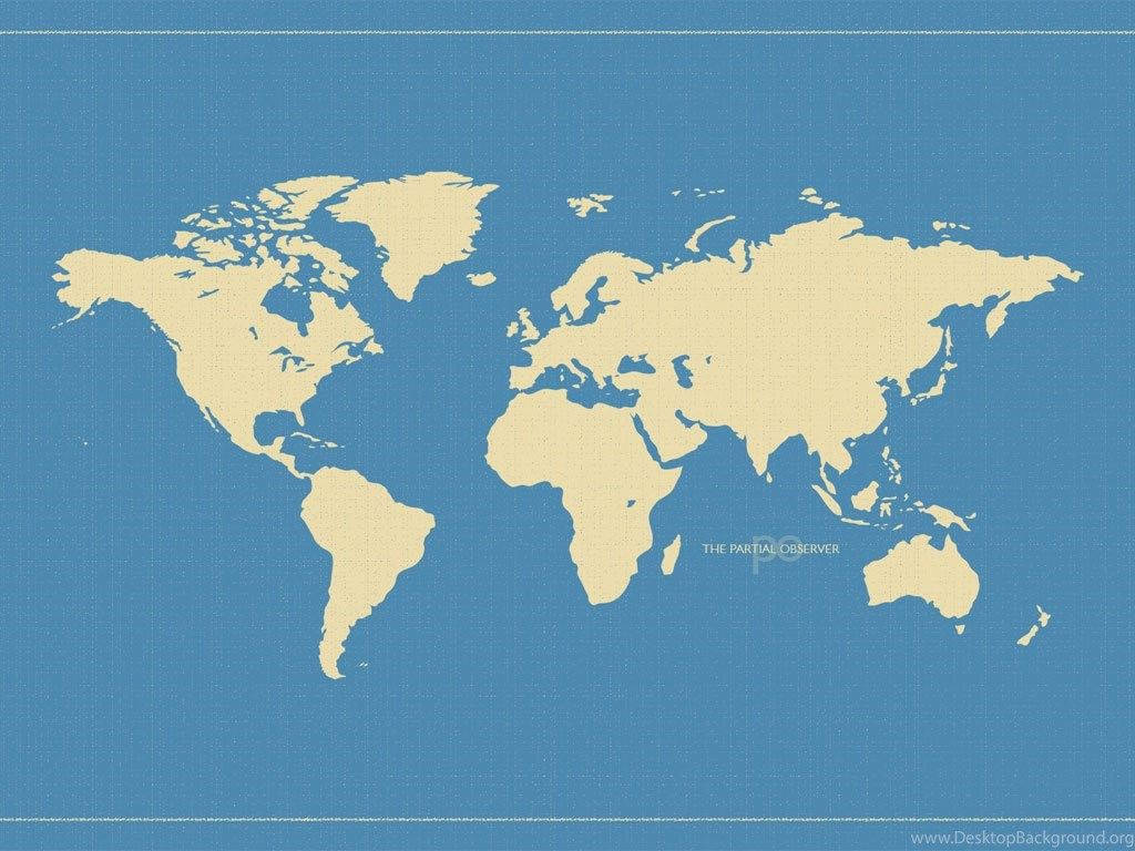 米色極簡世界地圖，帶紋理藍色背景，白色邊界線。