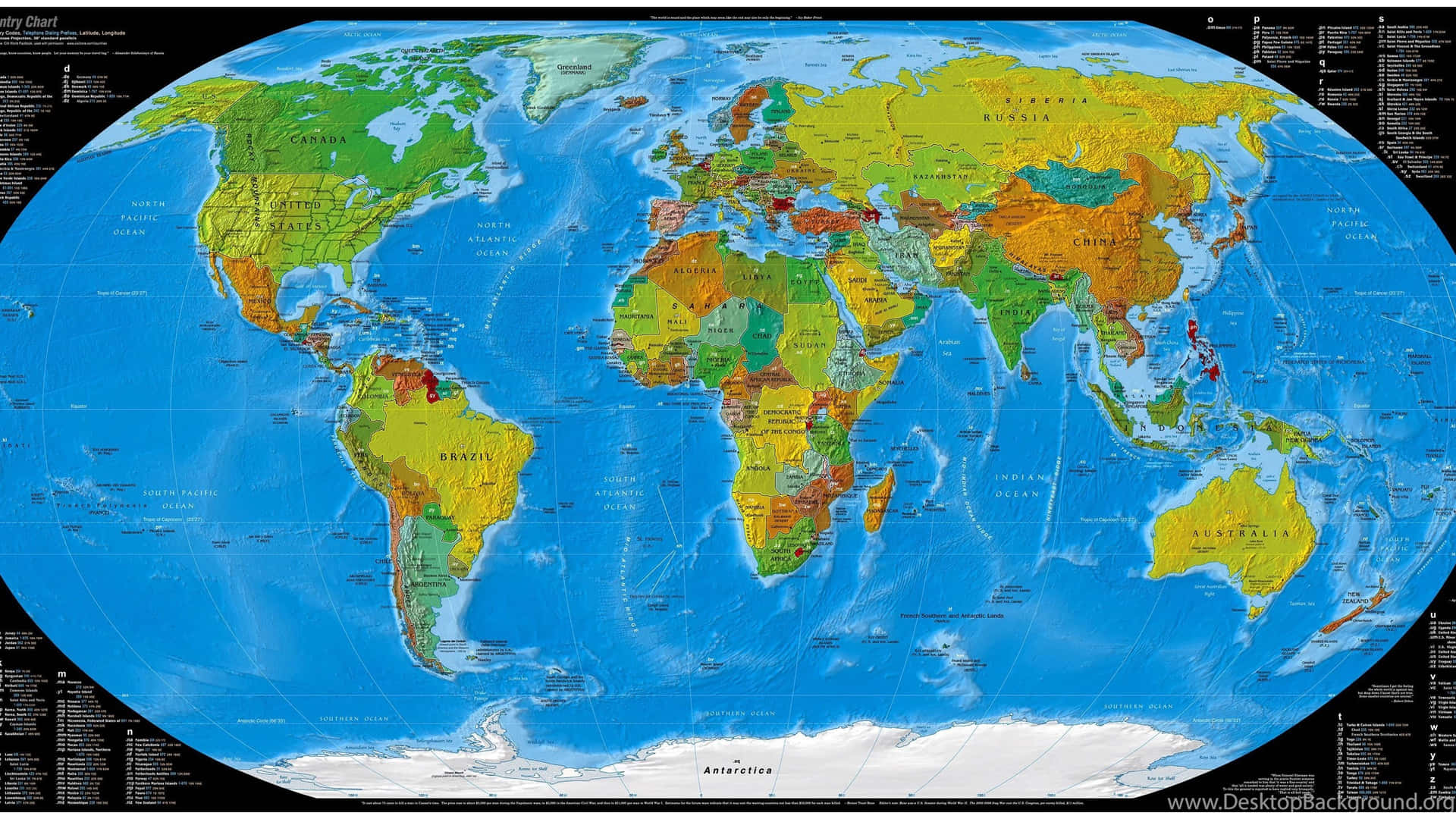 政治世界地圖，顯示各大洲、國家和海洋，區域以顏色編碼。