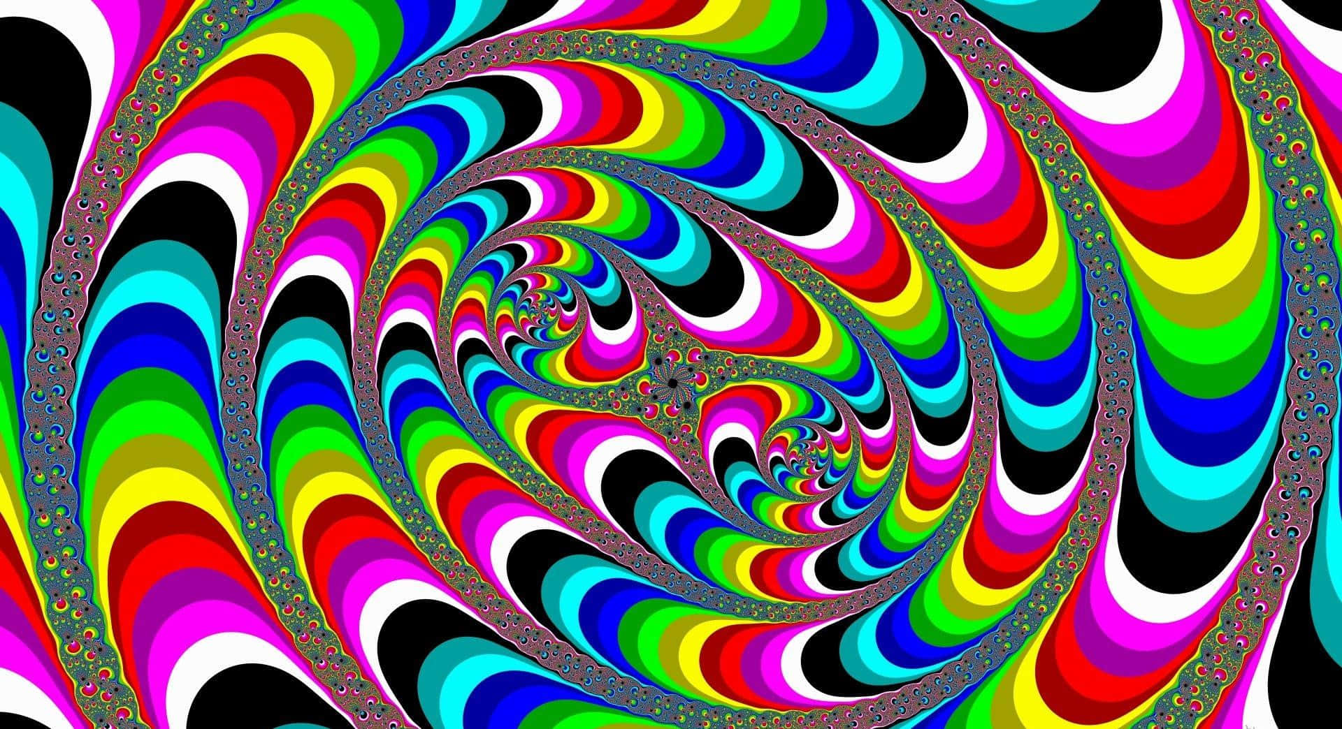 探索世界的獨特之美 壁紙 — 充滿活力的迷幻螺旋，帶有彩虹色調和複雜的分形圖案，營造出迷人的視覺漩渦。