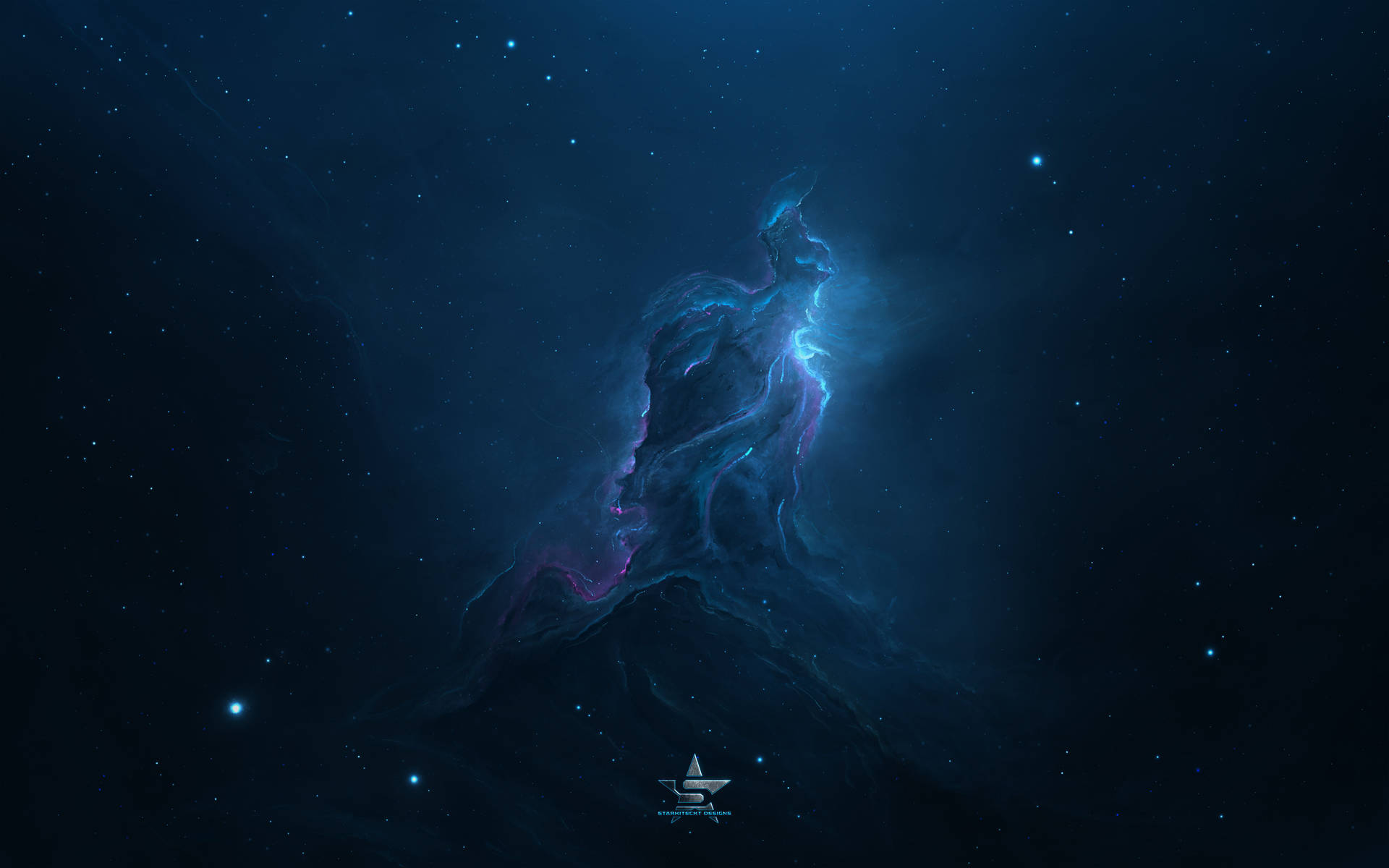 深空中被星星環繞的發光宇宙柱。