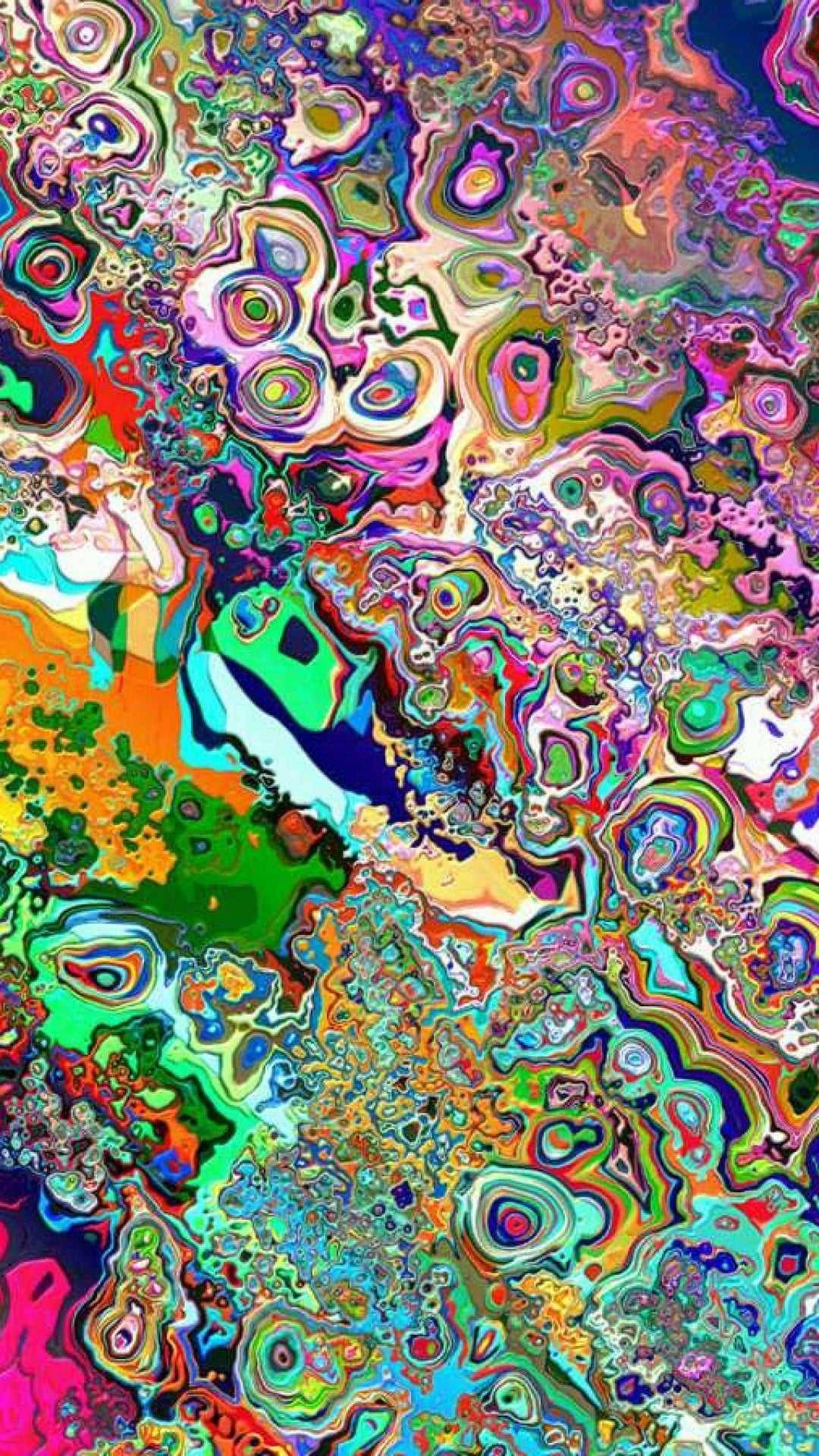 一幅迷幻抽象藝術作品，帶有旋轉的霓虹色彩和有機形狀。
