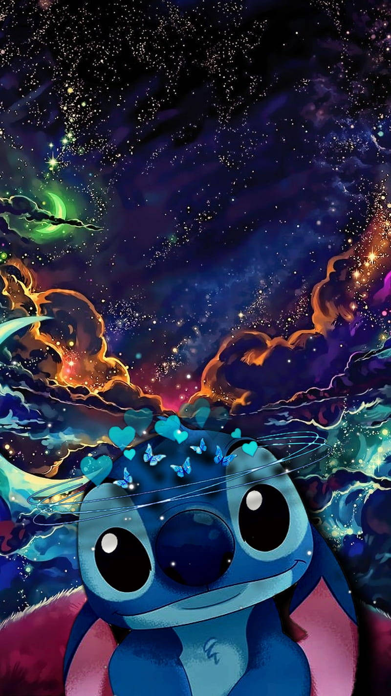 藍色大眼睛的外星人角色，被星星和彩色星雲環繞。